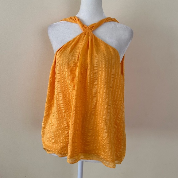 FRAME Twisted V Neck Orange Silk Sleeveless Blouse - Picture 3 of 8